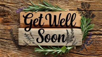 Wooden Card with Inspirational Quote: Get Well Soon