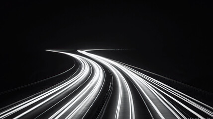 A mesmerizing night scene capturing flowing light trails on a dark highway, evoking speed and energy in urban landscapes.
