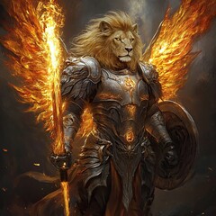 Majestic Lion Warrior with Fiery Wings