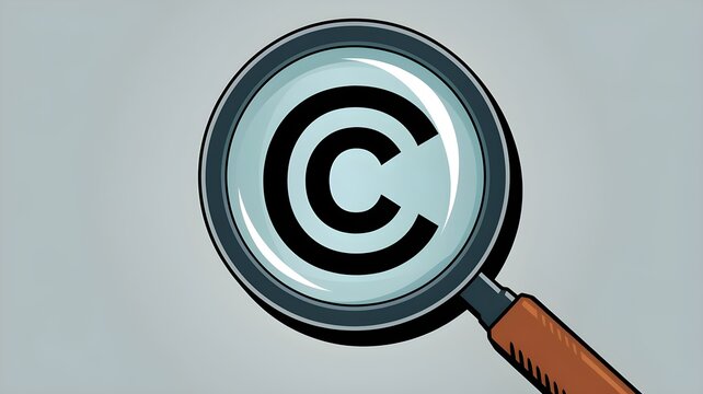 Copyright or patent concept. Magnifying glass focus to copyright symbol for author rights and patented intellectual property. copy left trademark license.