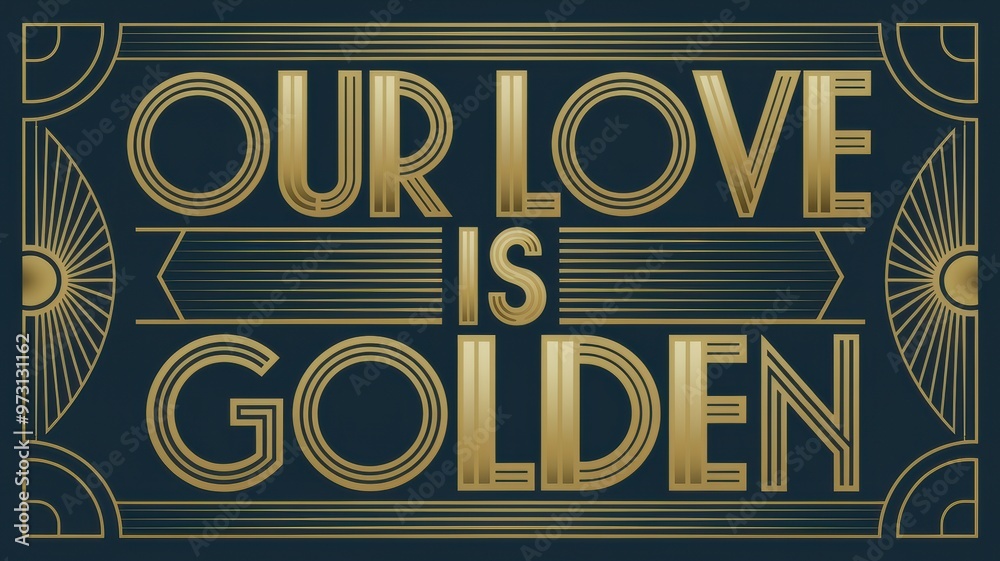 Canvas Prints Art Deco Style Card Featuring the Quote 'OUR LOVE IS GOLDEN'