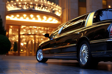 Luxurious limousine waiting outside a five-star hotel