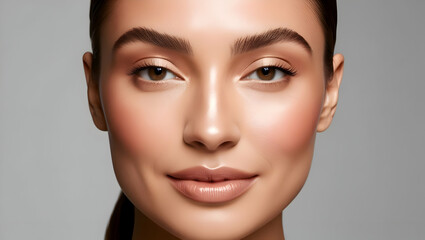 A close-up of a healthy, glowing complexion with a natural makeup look