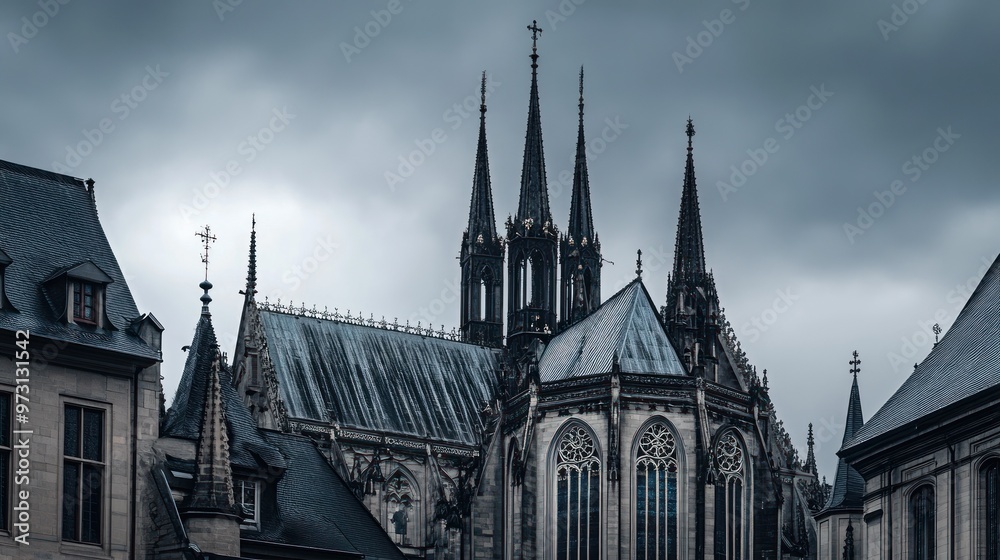 Canvas Prints Gothic architecture featuring spires under a moody sky.