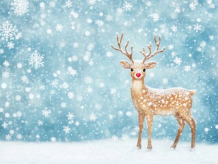 Playful reindeer made of snowflakes prancing through a snowy landscape with a festive Christmas background. [Whimsical reindeer, snowflake magic, Christmas wallpaper]
