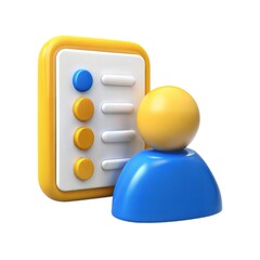 3D User Interface Icon with Profile Figure and Task List in Yellow and Blue