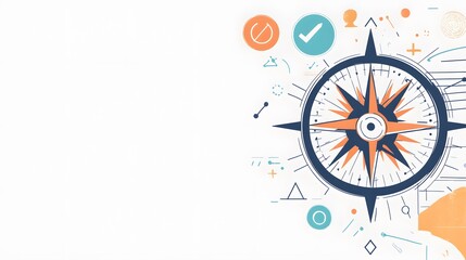 Compass Rose with Abstract Geometric Shapes and Symbols