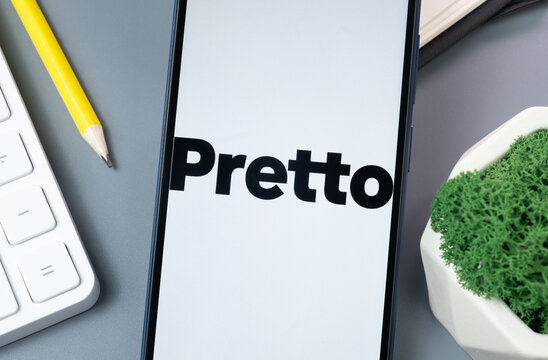 New York, USA - 30 August 2024: Pretto Logo on Phone Screen, Company Icon on Display