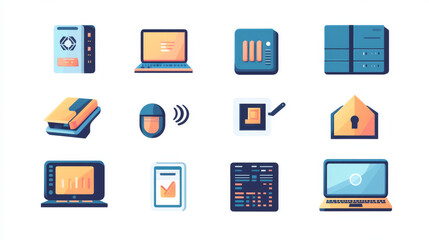 Fototapeta premium Computer system upgrade icons collection, download process vector.