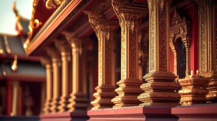 Obraz premium Intricate pillars of a traditional temple showcasing ornate design and craftsmanship.