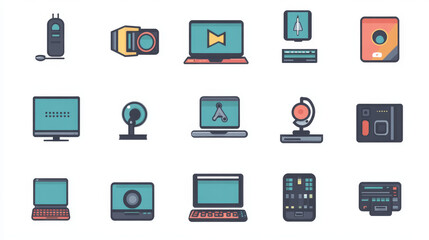 Computer system upgrade icons collection, download process vector.