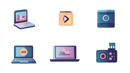 Computer system upgrade icons collection, download process vector.