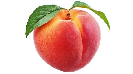 A fresh peach with a green leaf, showcasing its vibrant color and natural beauty.