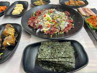 korean style raw beef octopus slice