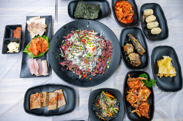 korean style raw beef octopus slice