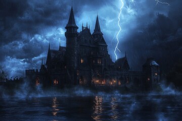 A Dark and Stormy Night with a Mysterious Gothic Castle