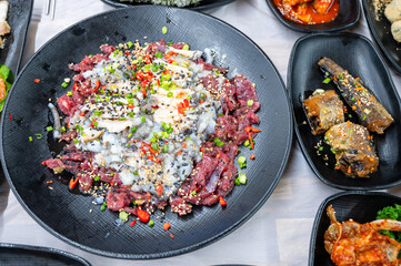 korean style raw beef octopus slice