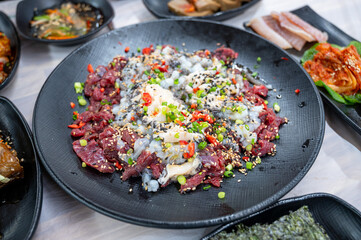 korean style raw beef octopus slice