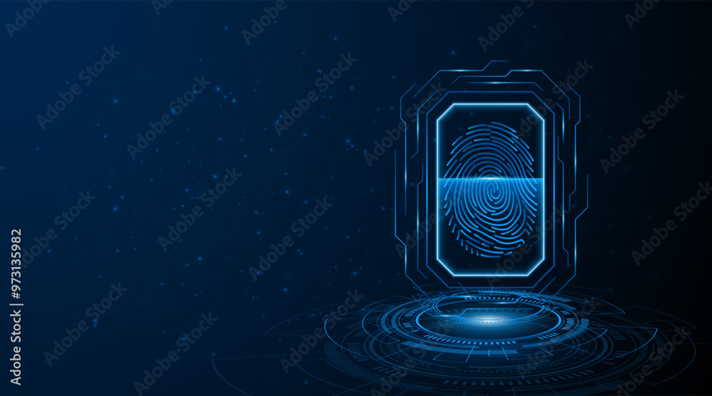 Poster Abstract technology circuit board background. Fingerprint scanning cybersecurity concept. modern technology innovation concept background	