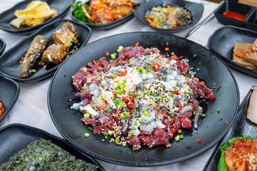 korean style raw beef octopus slice