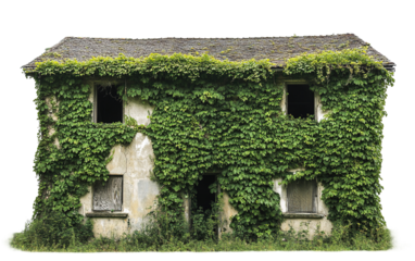 Abandoned house isolated on white or transparent background