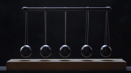 A simple, yet powerful Newton's cradle with four balls in motion against a dark background. 