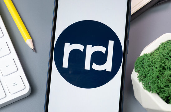 New York, USA - 30 August 2024: RRD Logo on Phone Screen, Company Icon on Display