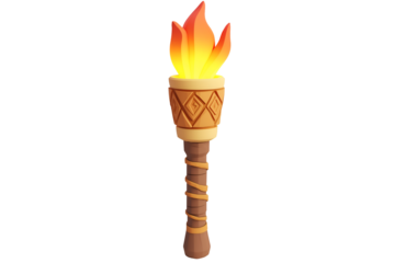 Minimalistic Cartoonish Flat Matte Tiki Torch Icon | Isolated on Transparent & White Background | PNG File with Transparency