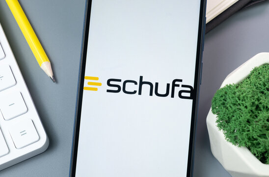 New York, USA - 30 August 2024: Schufa Logo on Phone Screen, Company Icon on Display