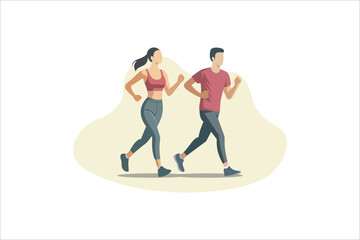 young couple running. Doing cardio exercises together. Active and healthy lifestyle. Time to lose weight. Vector illustration.