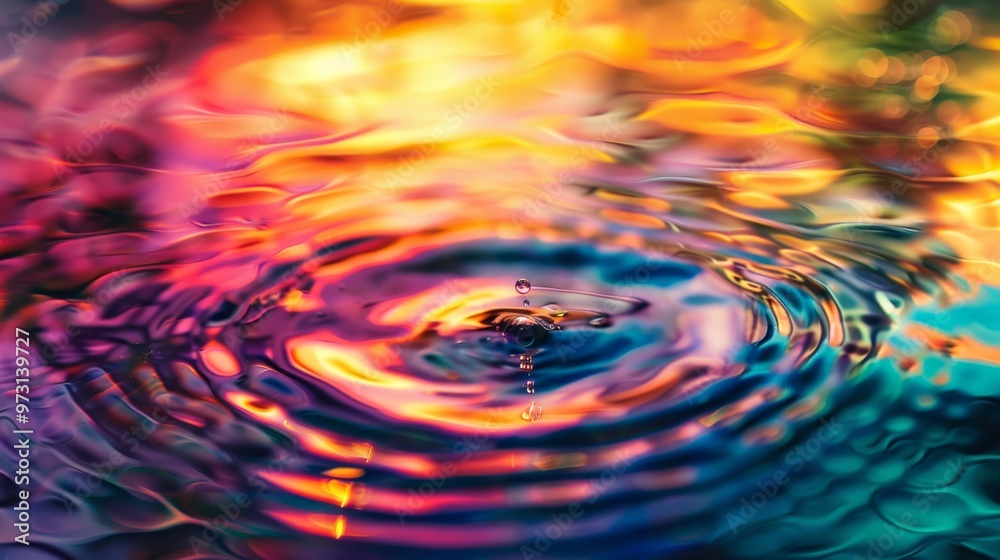 Aufkleber macro photo of water ripples on a surface with dynamic, vibrant colors reflecting an energetic and v