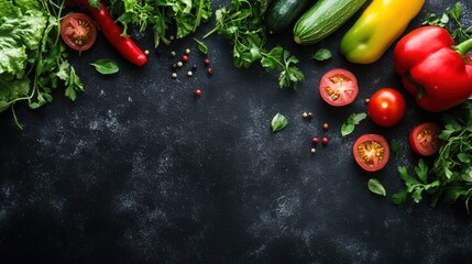 Fresh Vegetables on a Dark Surface Ready for Cooking