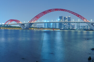 Guangzhou Pearl River Red Bridge and City Nightscape Lighting