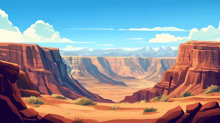 Rolgordijnen Kinderkamer Cute cartoon landscape of the grand canyon vast chasm, minimalist backgrounds, simple and colorful illustrations. Grand Canyon. Illustration  © Thiago