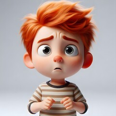 A surprised young boy with red hair and wide eyes expressing shock, fear. disbelief