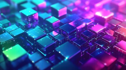 Fototapeta premium Abstract Neon Glowing Cubes: A Tech and Data Concept
