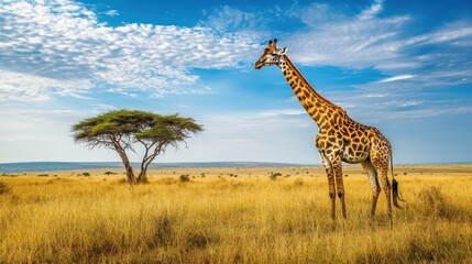 Obraz premium Majestic Giraffe in a Serene African Landscape