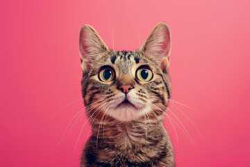 Obraz premium A cat with its eyes wide open is staring at the camera