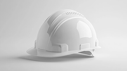 Fototapeta premium A compact white hard hat with a minimalist design, displayed on a white background, demonstrating its efficiency in providing safety and protection during construction activities.