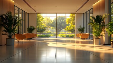 Fototapeta premium Office background, modern business hall with light natural on the floor.