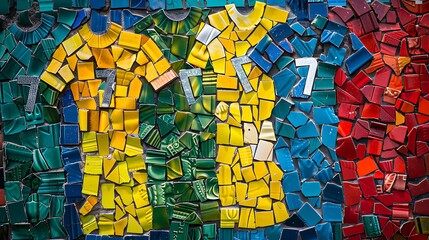 mosaic of colorful soccer jerseys with number 7 on the back