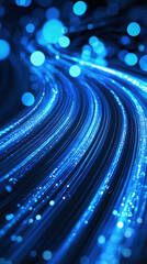 Abstract futuristic blue glowing light speed lines with a bokeh background, representing a high-technology and fast internet concept. Vertical background phone wallpaper.