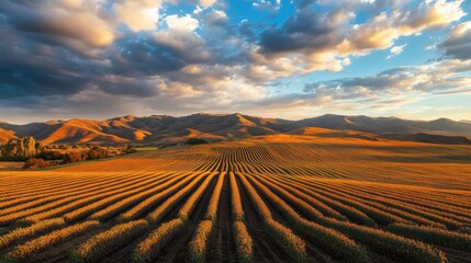 Obraz premium Serene Sunset Over Rolling Fields