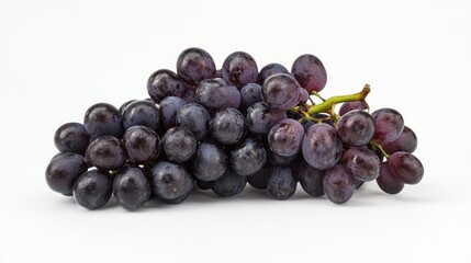Fototapeta premium A cluster of dark purple grapes arranged on a white background.
