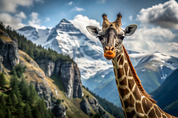 Obraz premium Giraffe in Mountainous Landscape