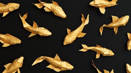 Fototapeta premium Golden Origami Fish on Black Background