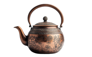 Antique copper tea pot isolated on white or transparent background