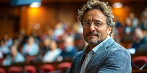 Fototapeta premium Confident Man in Glasses in a Hallway