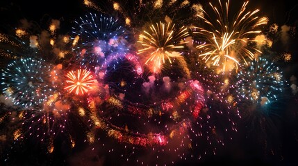 Fototapeta premium Smiley Face Fireworks: Colorful fireworks forming a giant smiley face in the night sky, symbolizing happiness and joy. 