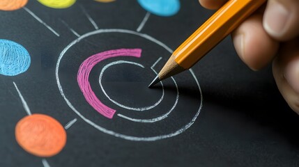 Hand Using a Yellow Pencil to Draw a Target on a Blackboard